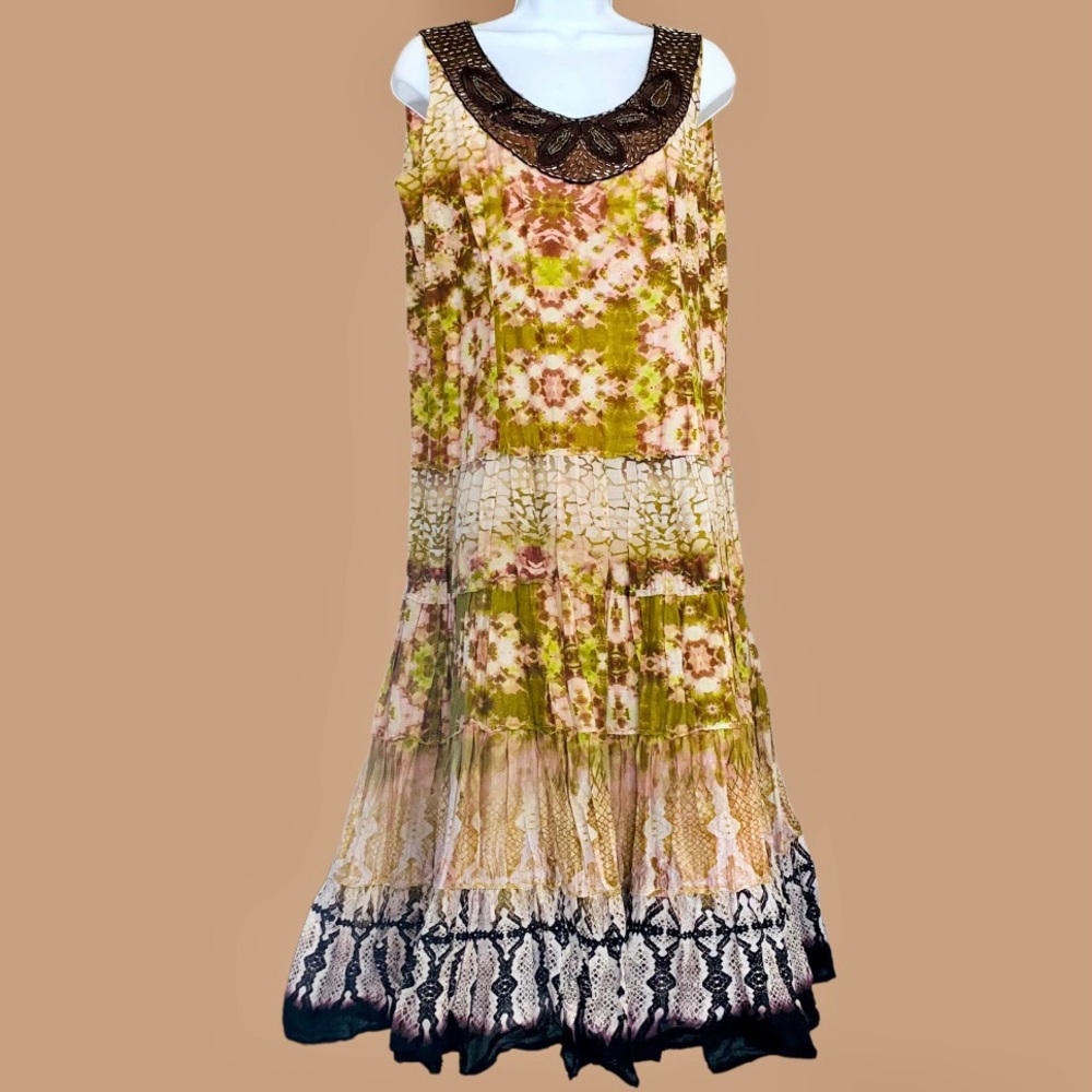 Reba Batik Beaded Sleeveless Cotton Dress